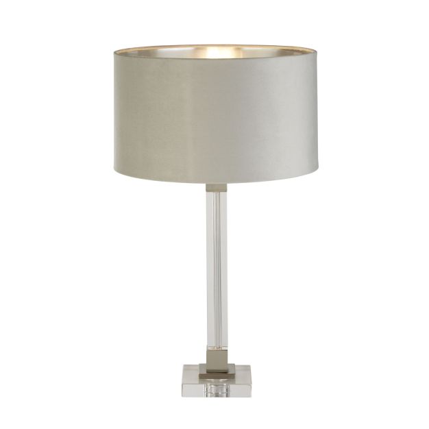 Searchlight Scarborough - tafellamp - Ø 38 x 67 cm - satijn nikkel, zilver en grijs