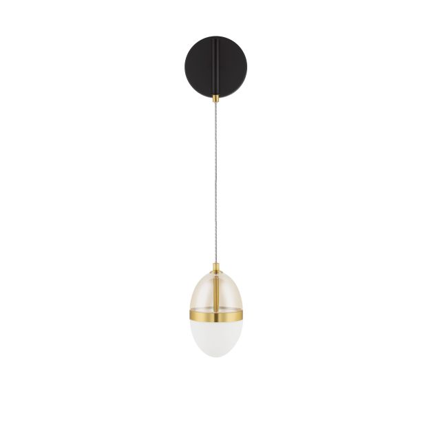 Nova Luce Egna - wandlamp - Ø 12 x 48 cm - 13W LED incl. - opaal, cognacglas, goud en zwart