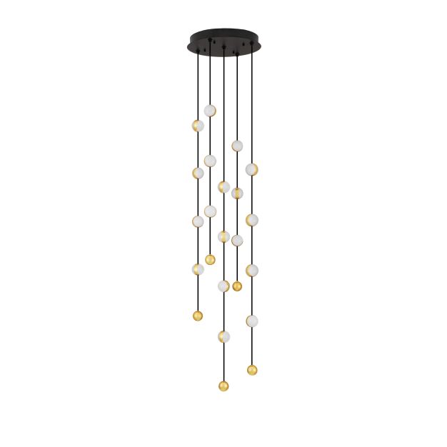 Nova Luce Alcinoe - hanglamp - Ø 38 x 200 cm - 64W dimbare LED incl. - mat zwart en goud