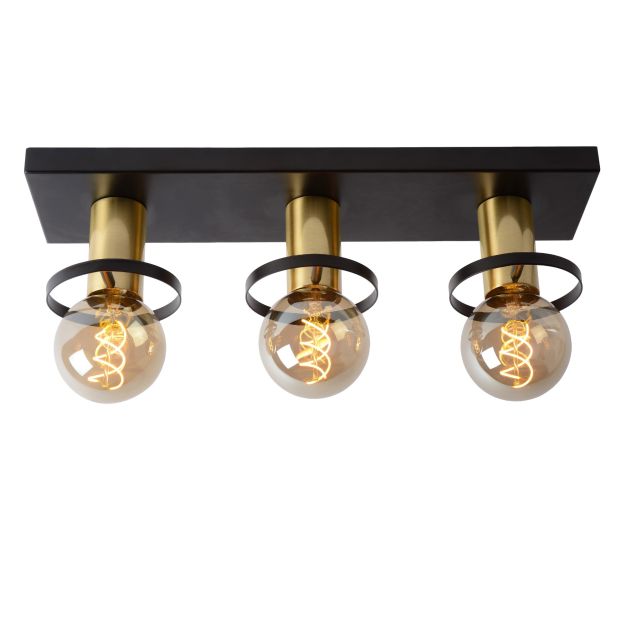 Lucide Anaka - plafondverlichting - 50 x 13 x 11,5 cm - zwart en satijn messing