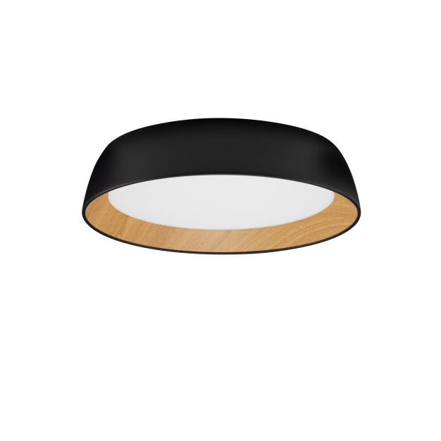 Nova Luce Sigi - plafondlamp - Ø 45 x 10 cm - 40W dimbare LED incl. - zandzwart en hout