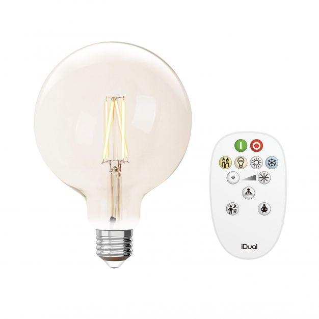 iDual LED-lamp met afstandsbediening - Ø 9,5 x 14 cm - E27 - 9W dimbaar - 2200K tot 6500K - transparant