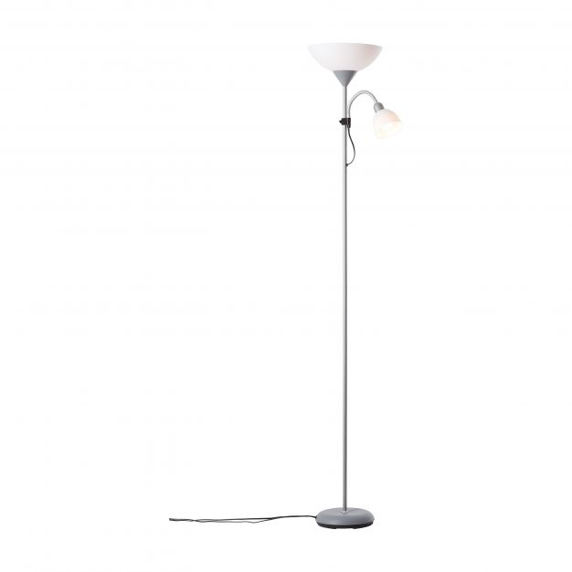 Brilliant Spari - staanlamp met leeslamp - 41 x 25 x 180 cm - 9W + 4W dimbare LED incl. - zilver