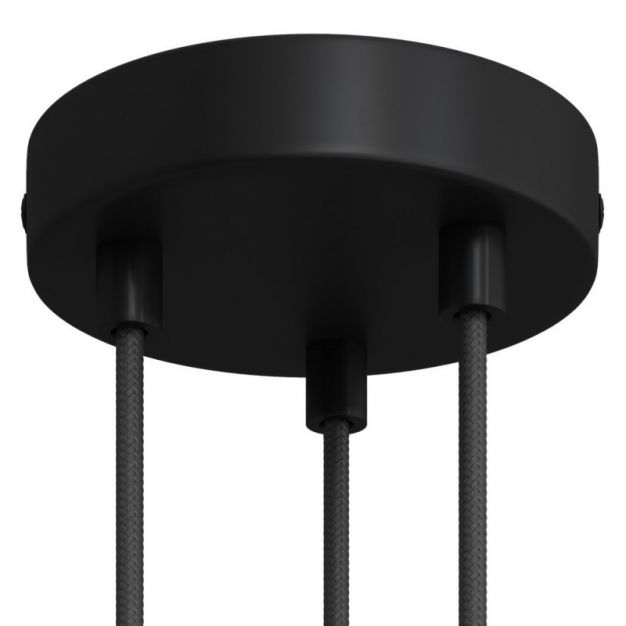 Creative Cables - strak design 3-gaats cilindrische metalen plafondkap met metalen kabelhouder - Ø 120 mm - zwart