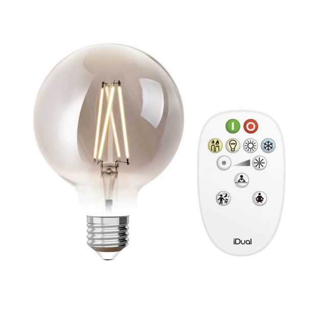 iDual LED-lamp met afstandsbediening - Ø 9,5 x 14 cm - E27 - 9W dimbaar - 2200K tot 6500K - gerookt