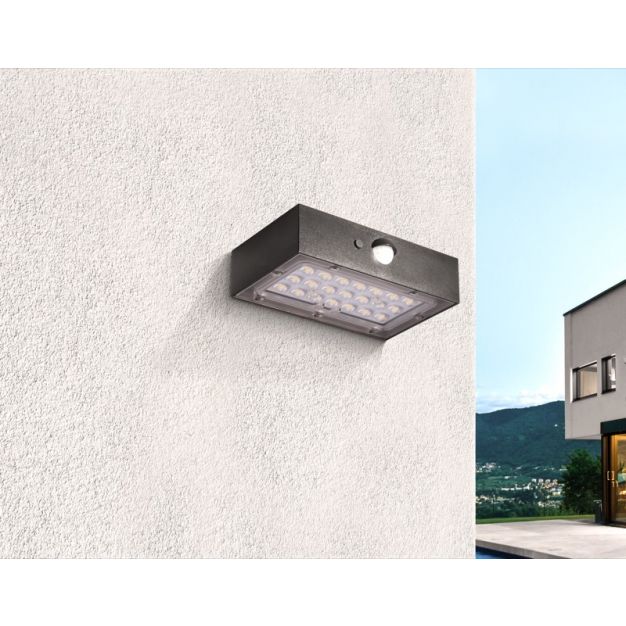 Century Italia Domino MINI - buiten wandlamp op zonne-energie met sensor - 9 x 3,5 x 13,7 cm - 3W LED incl. - IP65 - zwart