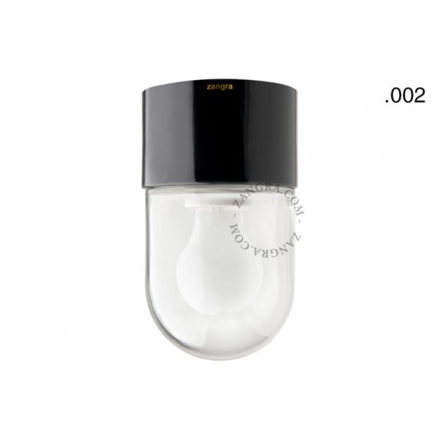 Zangra - wand/plafondverlichting - ⌀ 8,5 x 14,5 cm - IP54 -  transparant glas - zwart