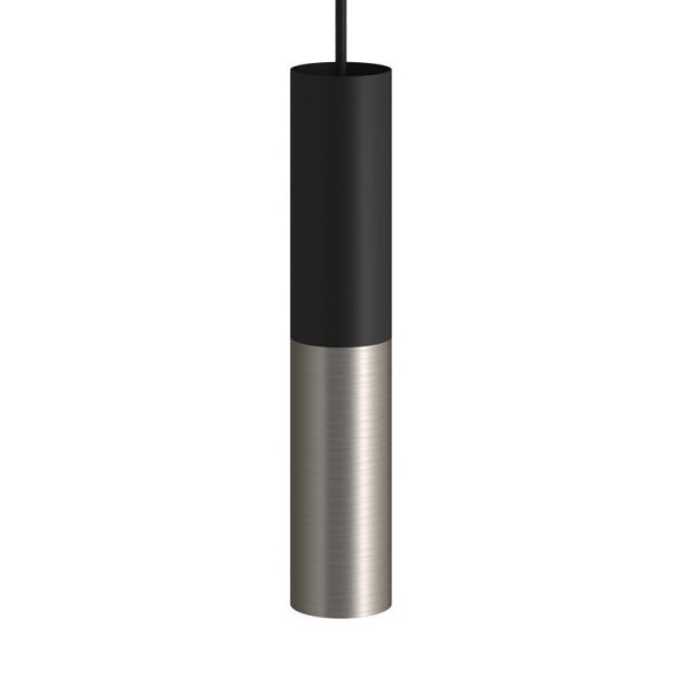 Creative Cables Double Tube - hanglamp 1L - Ø 12,5 x Ø 6 x 190 cm - geborsteld titanium en zwart