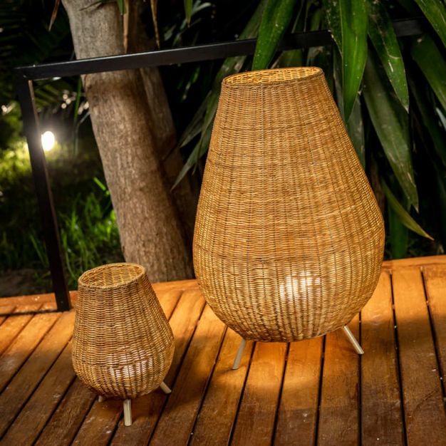 New Garden Saona - vloerlamp met oplaadbare lichtbron en afstandsbediening - 9W dimbare LED incl. - Ø45,5 x 72 cm - IP54 - bruin