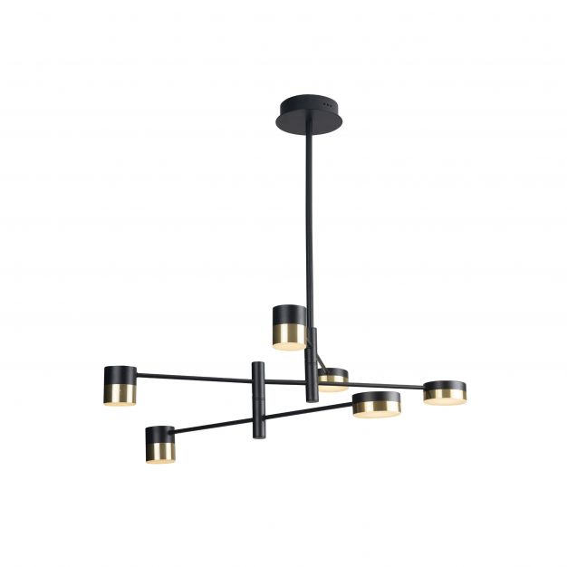 Maxlight Puma - hanglamp - Ø 82 x 82 cm - 6 x 7W LED incl. - zwart en goud