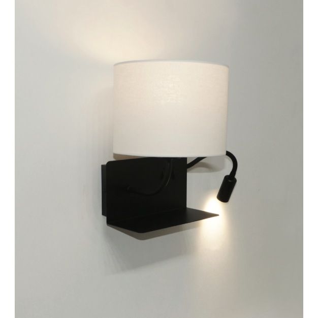 Artdelight Logan - wandverlichting met rechts georiënteerde leeslamp - 22 x 15 x 20 cm - E27 + 3W LED incl. zwart