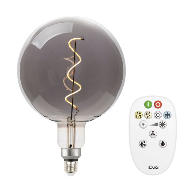 iDual LED-lamp met afstandsbediening - Ø 20 x 30 cm - E27 - 7W dimbaar - 2200K tot 5000K - gerookt
