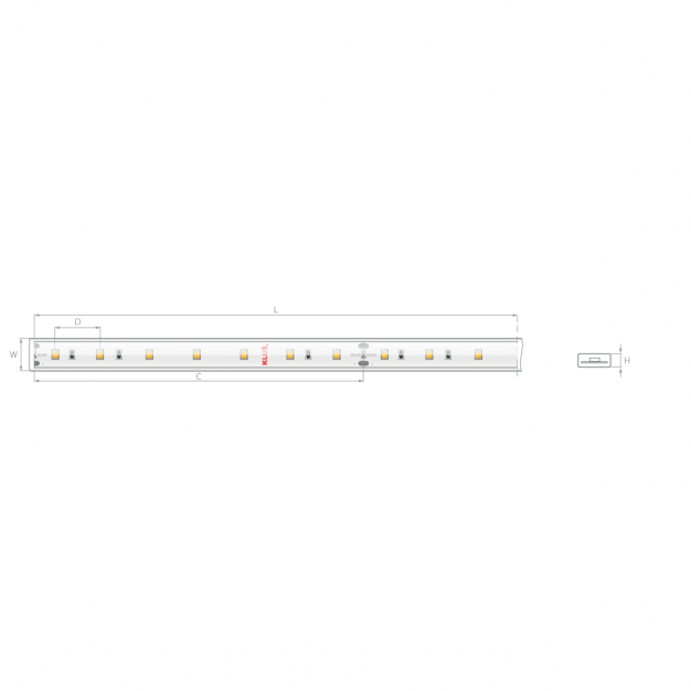 KLUS LED strip - 1cm breed, 500cm lengte - 24Vdc - dimbaar - 4,8W LED per meter - 70 LEDs per meter - IP65 - 2700K