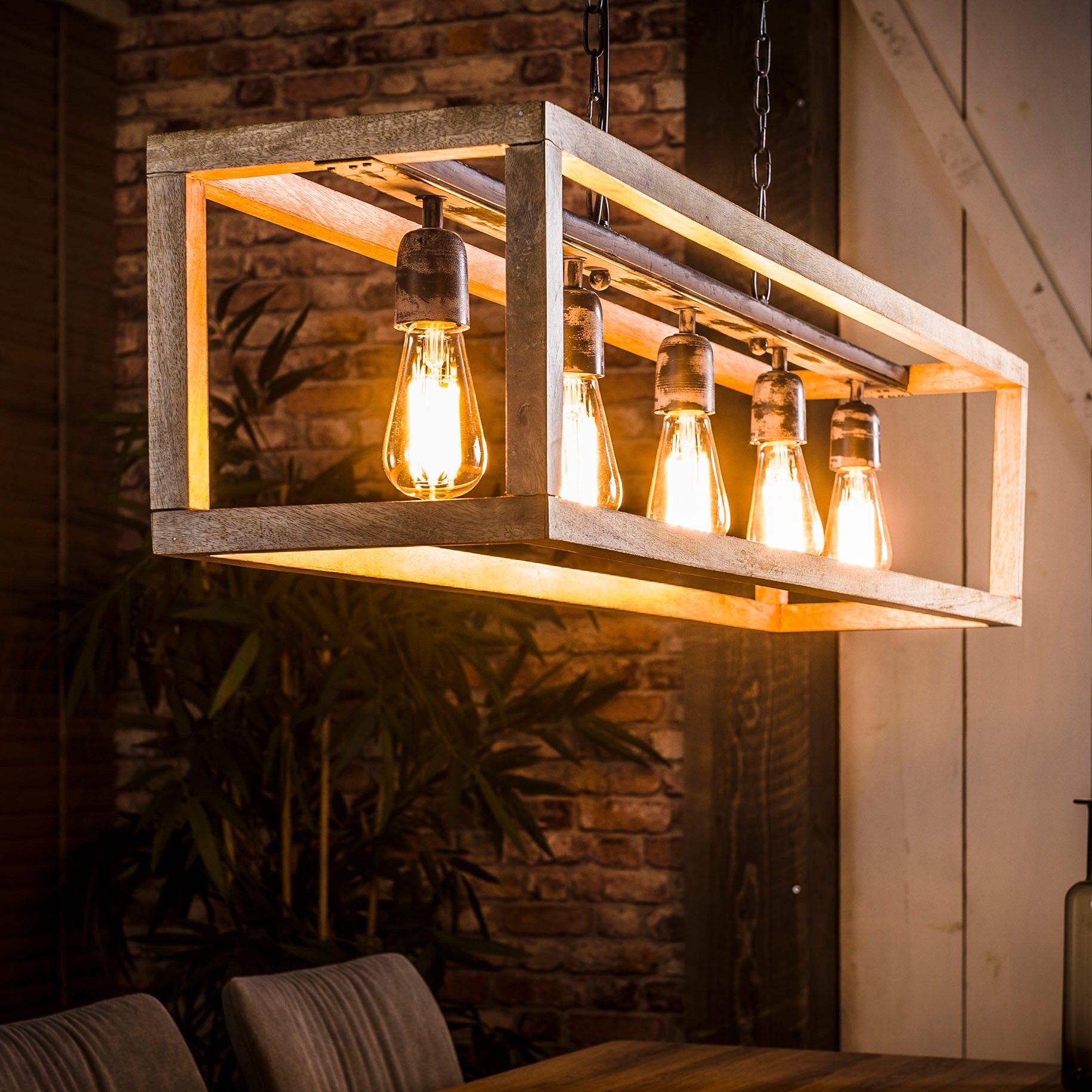 Puno Tienerjaren halfgeleider Vico Frame - hanglamp 5L - 125 x 25 x 150 cm - mango hout | Lichtkoning