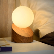 Lucide Len - tafellamp - 16 cm - hout en opaal