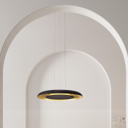 Nova Luce Epos - hanglamp - Ø 60 x 145 cm - 38W dimbare LED incl. - zandzwart en geborsteld goud
