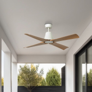 Faro Typhoon - plafondventilator met licht en afstandsbediening - Ø 127 cm - 19W LED incl. - IP44 - wit en maple