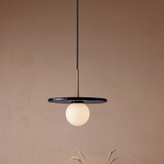 Nova Luce Idor - hanglamp - Ø 30 x 185 cm - zwart marmer en opaalglas