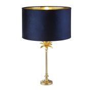 Searchlight Palm - tafellamp - Ø 40 x 65 cm - satijn messing en blauw