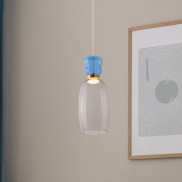 Nova Luce Pluma - hanglamp - Ø 15 x 179 cm - 9W LED incl. - goud, glanzend lichtblauw en rokerig glas