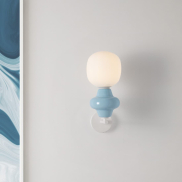 Nova Luce Clio - wandlamp - Ø 15 x 37 cm - blauw en opaalglas