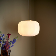 Nordlux Milford 30 - hanglamp - Ø 30 x 238 cm - opaal wit en messing