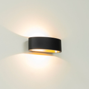 Artdelight Sharp - wandlamp - 19 x 10 x 7 cm - 7,2W dimbare LED incl. - IP65 - zwart en mat goud