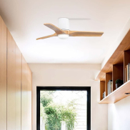 Faro Heywood Tub S - plafondventilator met licht - Ø 90 - mat wit en pino