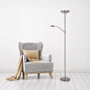 Lucide Zenith - staanlamp met leeslamp - Ø 25,4 x 180 cm - 20W + 4W LED incl. - mat chroom