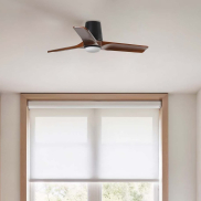 Faro Heywood Tub S - plafondventilator met licht - Ø 90 - mat zwart en walnoot