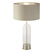 Searchlight Oxford - tafellamp - Ø 38 x 51 cm - satijn nikkel, zilver en taupe