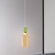 Nova Luce Pluma - hanglamp - Ø 15 x 179 cm - 9W LED incl. - goud, glanzend lichtgroen en geel glas