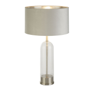 Searchlight Oxford - tafellamp - Ø 38 x 51 cm - satijn nikkel, zilver en grijs