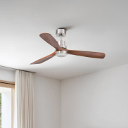 Faro Lantau L - plafondventilator met licht - Ø 132 cm - mat nikkel en walnoot