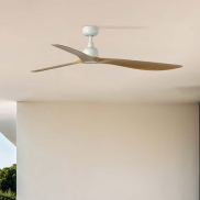 Faro Outwood L - plafondventilator - Ø 150 cm - IP44 - mat wit en eiken