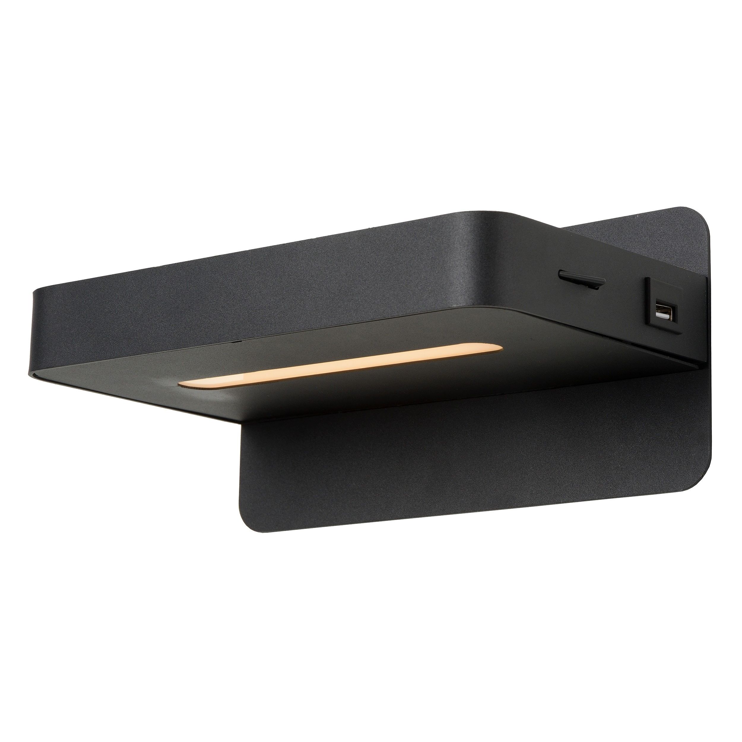 Lucide Atkin - bedlamp met USB-poort 25 x 14 x 11,5 cm 5W LED incl. - zwart | Lichtkoning