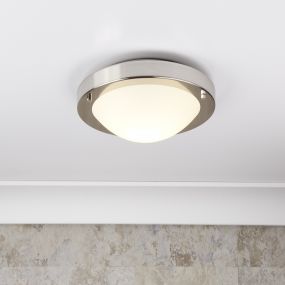 Searchlight Bathroom Flush - plafondlamp badkamer - Ø 31 x 9 cm - IP44 - satijn zilver