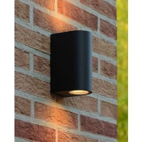 Lucide Zora Round 2 - buiten wandlamp - 6,5 x 9 x 15 cm - 2 x 5W dimbare LED incl. - IP44 - zwart