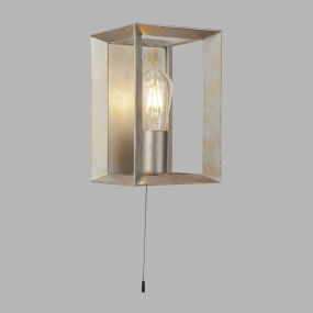 Searchlight Heaton - wandverlichting met trekschakelaar - 15 x 23,5 cm - geborsteld zilver en goud