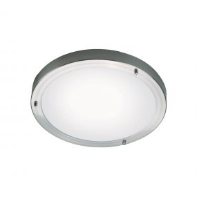 Nordlux Ancona Maxi - plafondverlichting - Ø 31,5 x 8 cm - IP44 - geborsteld staal en opaal wit