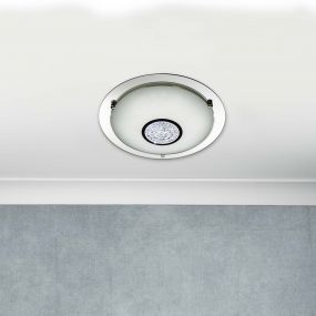 Searchlight Bathroom - plafondlamp badkamer - Ø 32 x 8 cm - 12W LED incl. - IP44 - chroom