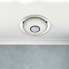Searchlight Bathroom - plafondlamp badkamer - Ø 42 x 9 cm - 18W LED incl. - IP44 - chroom