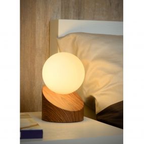Lucide Len - tafellamp - 16 cm - hout en opaal