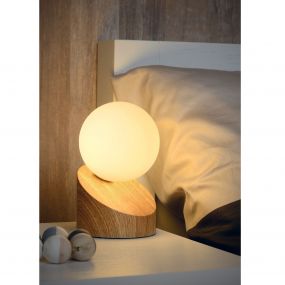 Lucide Len - tafellamp - 16 cm - licht hout en opaal