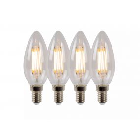 Lucide LED-lamp (set van 4) - Ø 3,5 x 9,9 cm - E14 - 4W dimbaar - 2700K - transparant