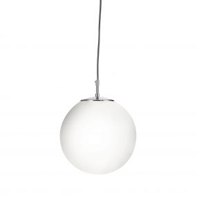 Searchlight Atom - hanglamp - Ø 30 x 120 cm - satijn zilver en glanzend opaal