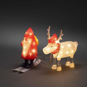 Konstsmide kerstverlichting - kerstman met rendier - 23 x 9 x 23,5 cm - IP44 - transparant en rood