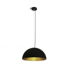 ONE Light Bowl Shade Pendant - hanglamp - Ø 40 x 180 cm - zwart en messing