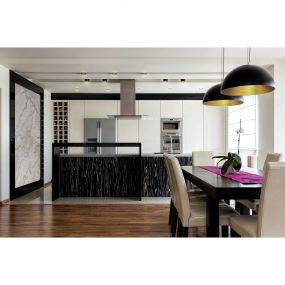 ONE Light Bowl Shade Pendant - hanglamp - Ø 50 x 185 cm - zwart en messing