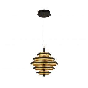 Searchlight Hive - hanglamp - Ø 40 x 140 cm - 35W dimbare LED incl. - zwart en goud